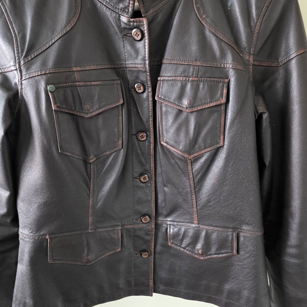 Stamp 10 M 90s Modern Contemporary Western Rodeo Burnished Leather Jacket - Picture 7 of 16